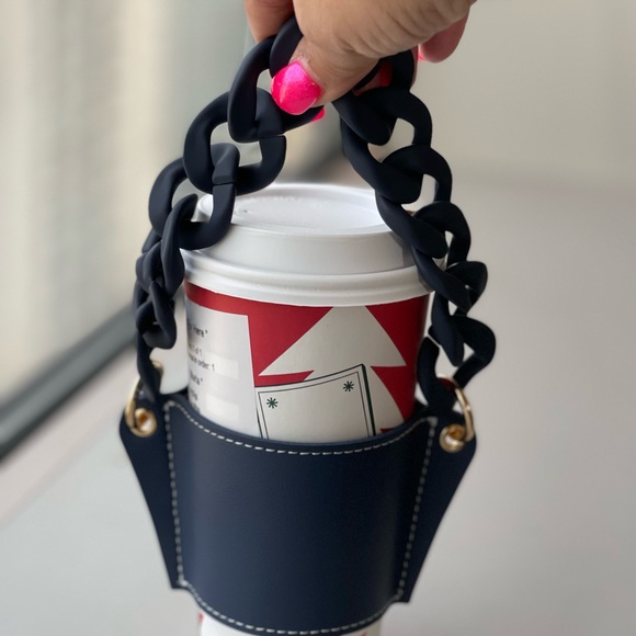 Monogrammed Coffee Cup Sleeve with Chain Strap, Beverage Carrier - Picture 4 of 4